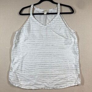 St. Tropez West Linen Tank Top Sz Large White/Silver Metallic Beach‎ Vacation